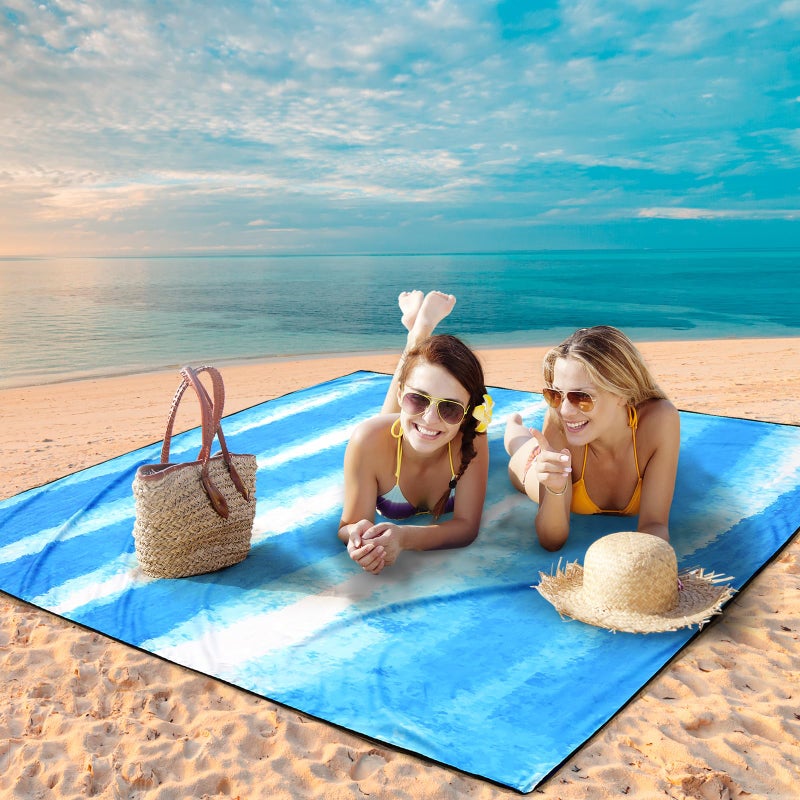 WIWIGO Beach Blanket Waterproof Sandproof Beach Mat 79" X 83"/10'x9'for 2-8 Adults Quick Drying Outdoor Picnic Mat Beach Accessories for Travel, Camping, Hiking - Image 4