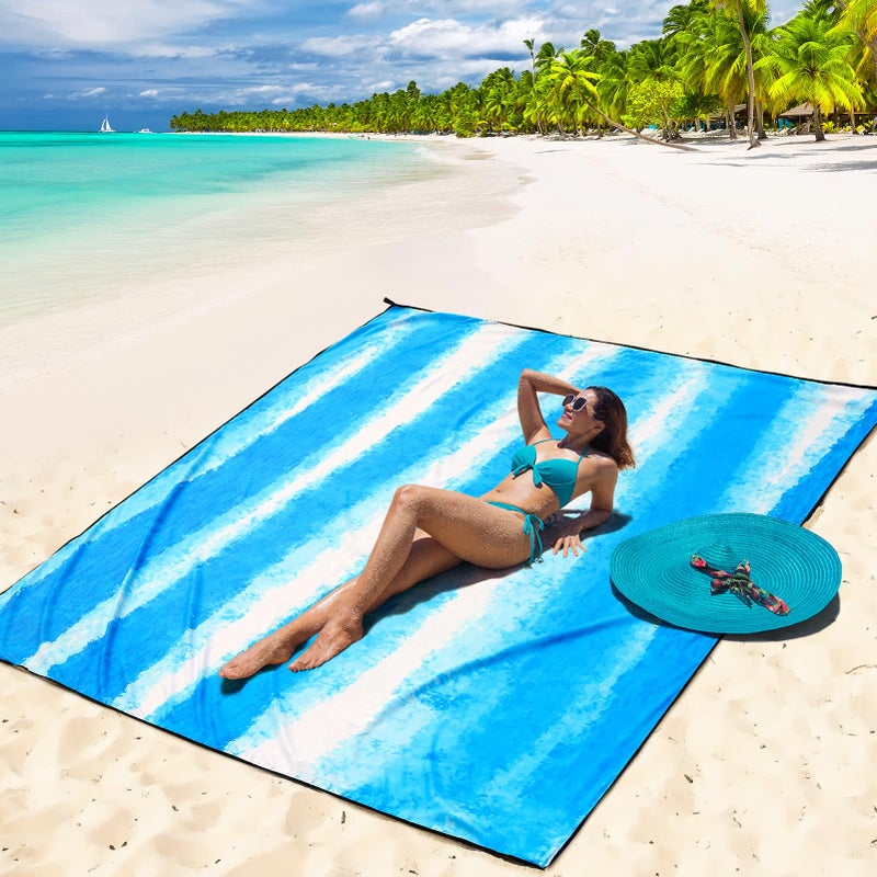 WIWIGO Beach Blanket Waterproof Sandproof Beach Mat 79" X 83"/10'x9'for 2-8 Adults Quick Drying Outdoor Picnic Mat Beach Accessories for Travel, Camping, Hiking - Image 5