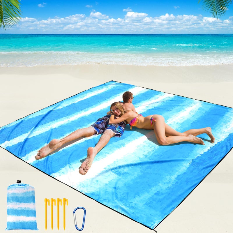 WIWIGO Beach Blanket Waterproof Sandproof Beach Mat 79" X 83"/10'x9'for 2-8 Adults Quick Drying Outdoor Picnic Mat Beach Accessories for Travel, Camping, Hiking - Image 1