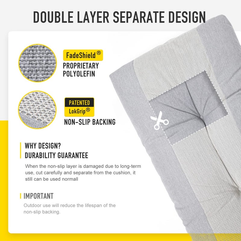 SUNROX LokGrip Non Slip Tufted Memory Foam Bench Cushion, FadeShield Water Resistant Durable Thicken Outdoor/Indoor Bench Seat Pads 36x14x4 inch, Heather Grey - Image 5