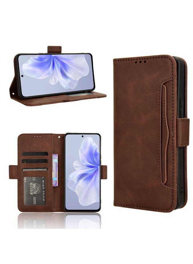 جرين تايجر جراب هاتف جلدي لهاتف vivo S18e 5G ملمس جلد العجل مع فتحات للبطاقات (بني)