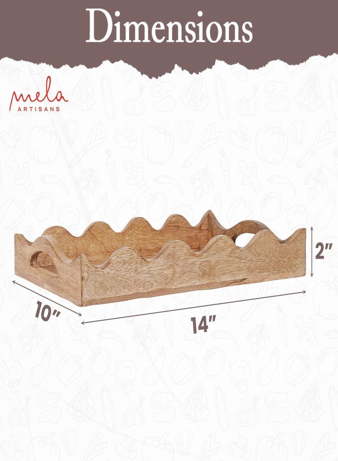 Mela Artisans Ottoman Wooden Serving Tray | Medium, Scallop White Burnt | Decorative Mango Wood | Serve Breakfast, Other Foods, Coffee and Tea | Rustic Home Decor | 14" x 10” x 2.5” - Image 2