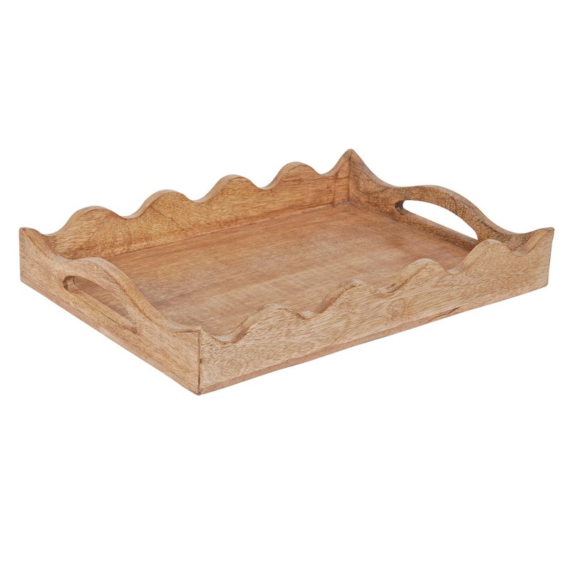 Mela Artisans Ottoman Wooden Serving Tray | Medium, Scallop White Burnt | Decorative Mango Wood | Serve Breakfast, Other Foods, Coffee and Tea | Rustic Home Decor | 14" x 10” x 2.5” - Image 1