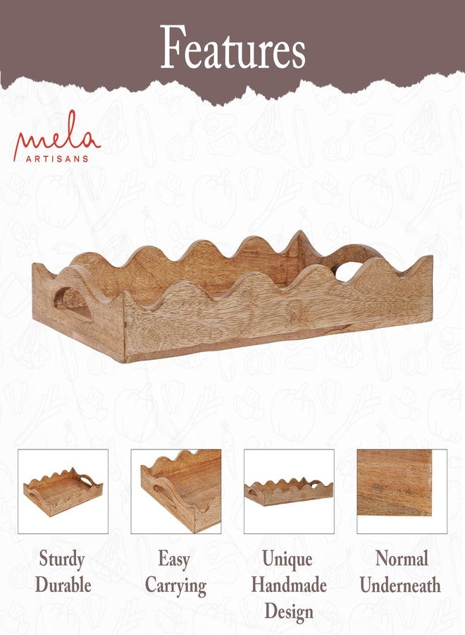 Mela Artisans Ottoman Wooden Serving Tray | Medium, Scallop White Burnt | Decorative Mango Wood | Serve Breakfast, Other Foods, Coffee and Tea | Rustic Home Decor | 14" x 10” x 2.5” - Image 3