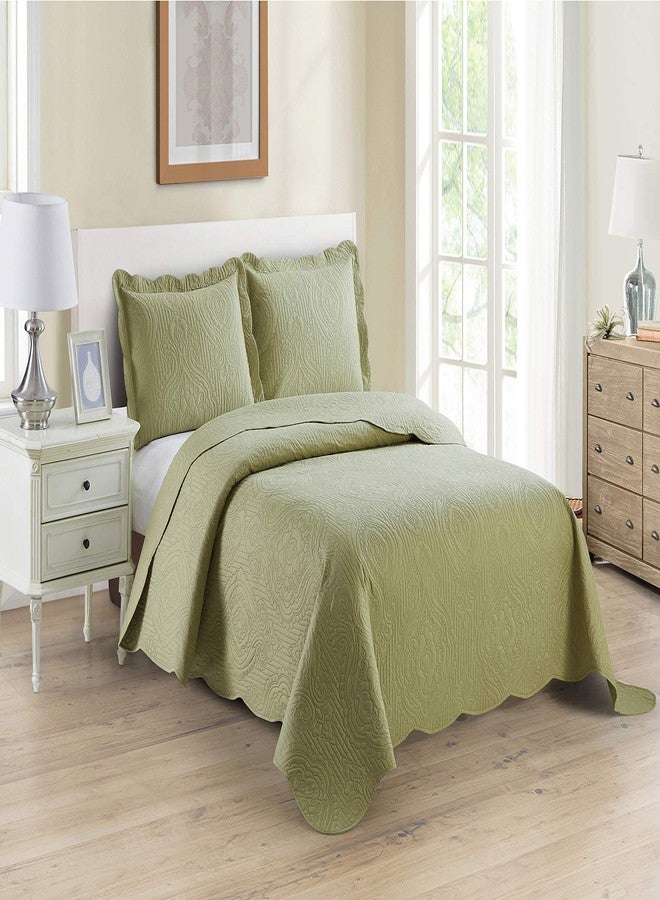 Home Collection 3pc King/Cal King Over Size Luxury Embossed Bedspread Set Light Weight Solid Sage Green New - Image 1