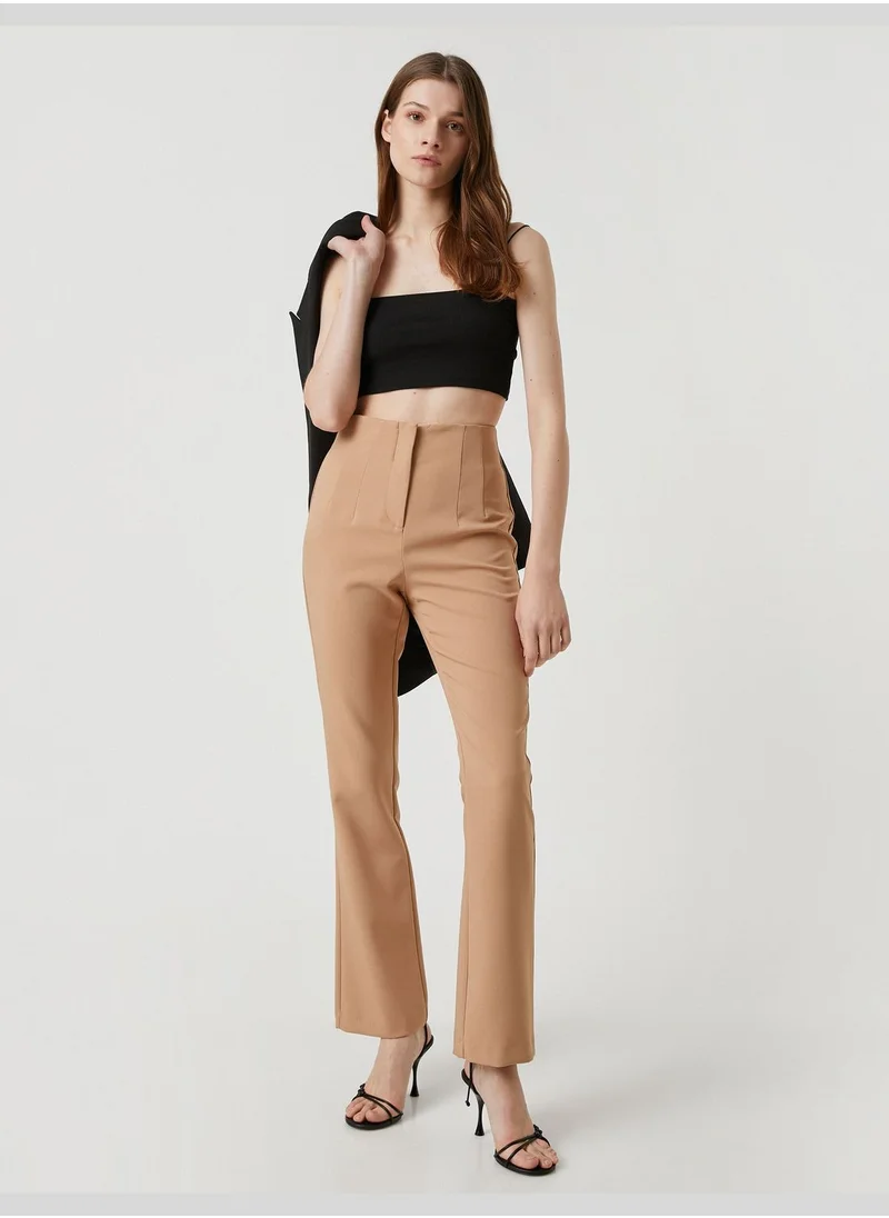 كوتون Stitch Detail High Rise Flare Trousers