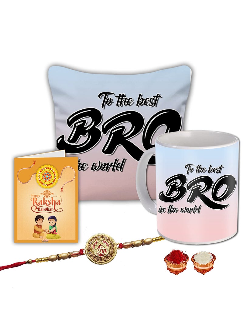 AWANI TRENDS AWANI TRENDS Gift for Brother Rakhi Gift for Brother Printed Coffee Mug Cushion Cover 12X12 inch with Filler Greeting Card Rakhi Rolui Set Combo ATBRO032  - Image 1