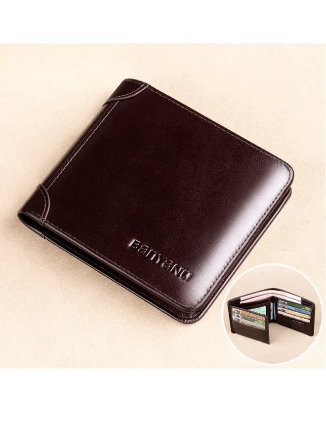 banyanu Wallet Men's Horizontal Genuine Leather Ultra-Thin New Style Wallet Cowhide Coffee - Image 2