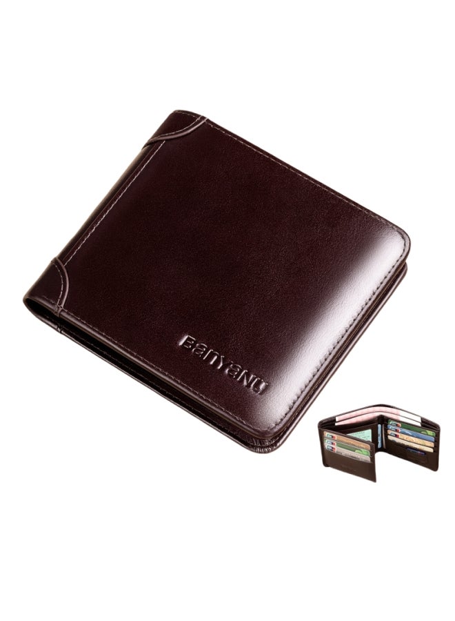 banyanu Wallet Men's Horizontal Genuine Leather Ultra-Thin New Style Wallet Cowhide Coffee - Image 1