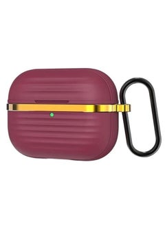 Generic Ecosystem Liquid Silicone Semi Soft Protective Case Cover for Apple Airpods 3th Gen with Aluminum Sport Hooks Gold and (Maroon) 