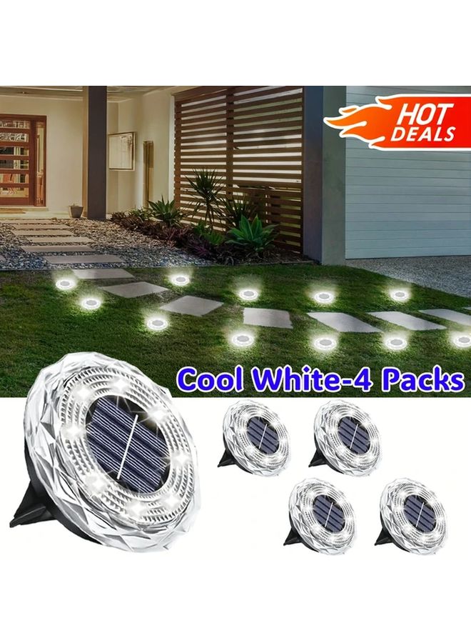 4 عبوات من مصابيح أرضية شمسية صغيرة 8 لمبات إل إي دي أبيض بارد إضاءة خارجية للمناظر الطبيعية للحديقة - Image 1