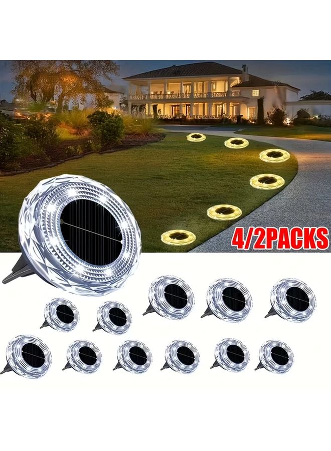 4 عبوات من مصابيح أرضية شمسية صغيرة 8 لمبات إل إي دي أبيض بارد إضاءة خارجية للمناظر الطبيعية للحديقة - Image 2