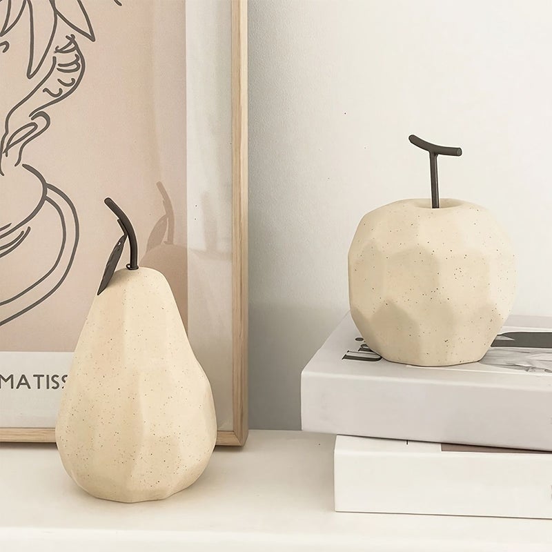 Modern Iron Leaf Pear Shaped Resin Fruit Figurine Decorative Statue For Living Room Indoor Outdoor Shelf Decor - Image 2