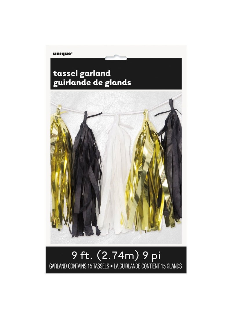 Unique Tassel Garland Gold Black White Paper Plastic 274cm