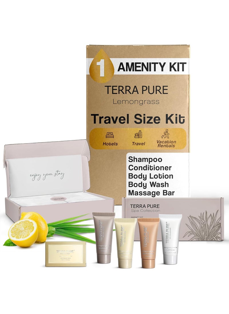 Terra Pure Terra Pure Spa Collection Amenity Kit | Hotel Bulk Toiletries | 0.85 oz Shampoo, Conditioner, Lotion, Body Wash, Massage Bar for Guest Hospitality Vacation Rentals | 1 Set/Case 