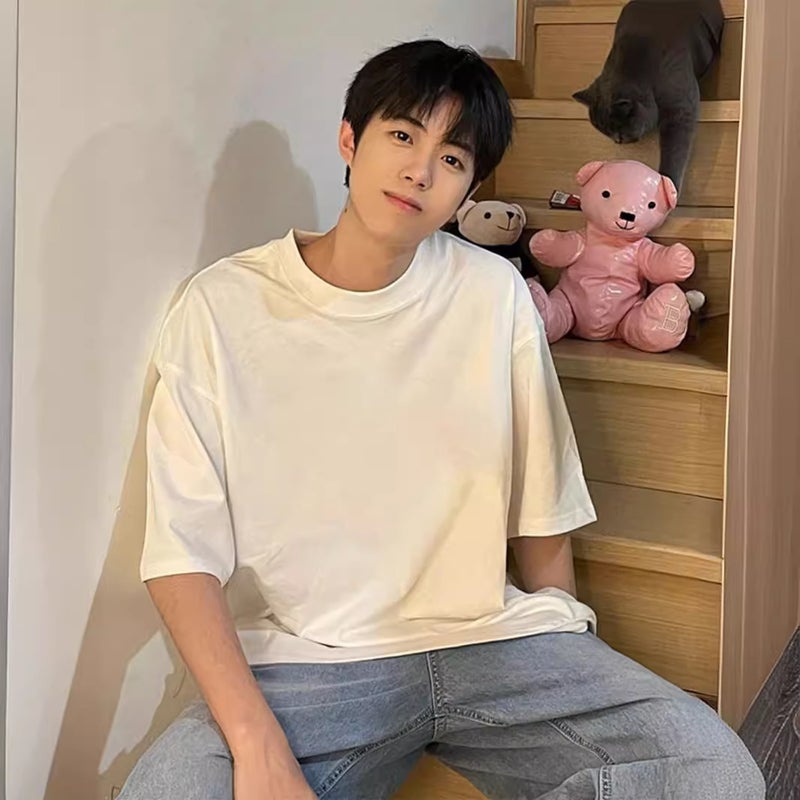 American Style Retro White Heavy Cotton T-Shirt Men'S Summer Loose Teenage Wear Japanese Style Inner Short Sleeve Couple - Image 3