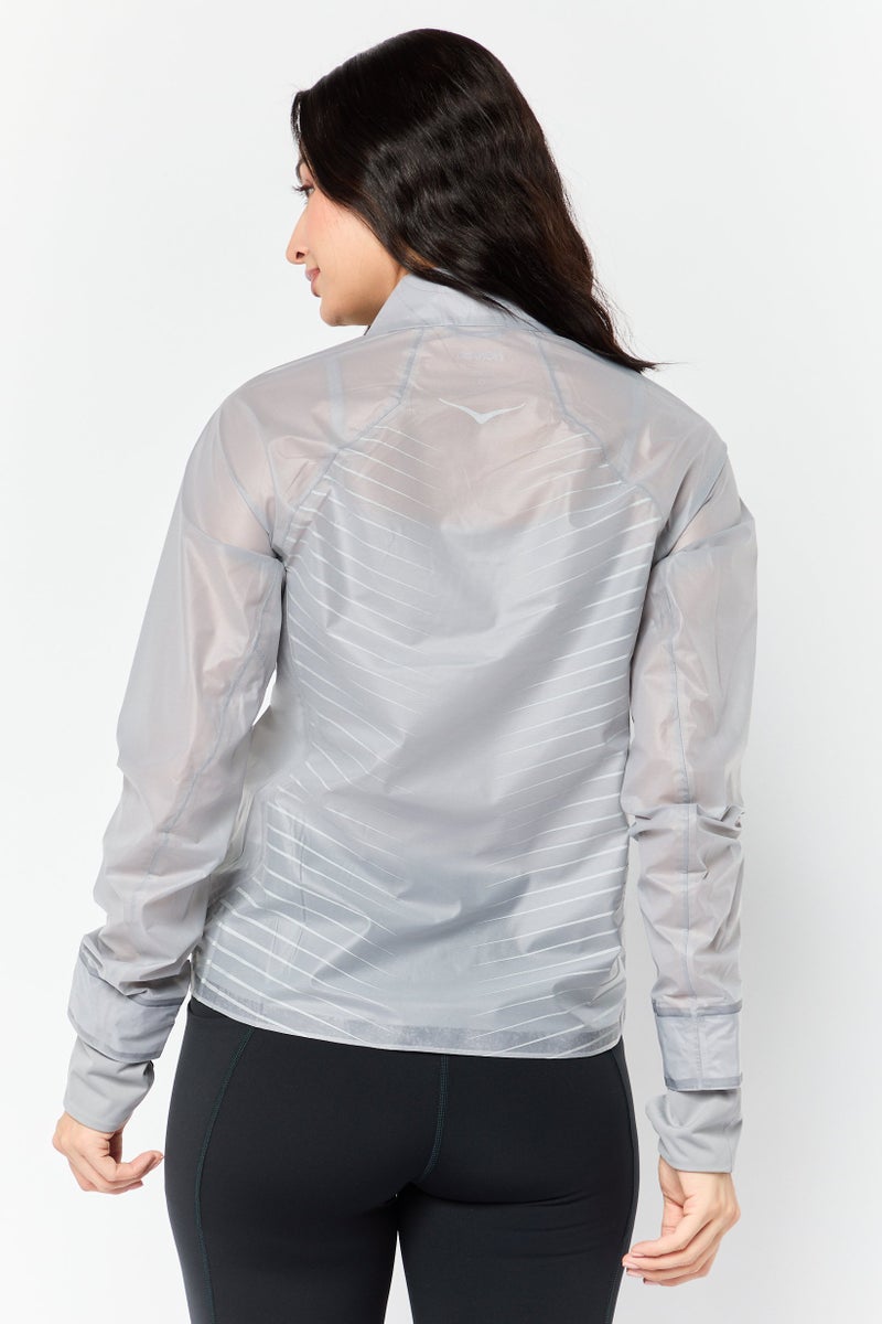 Hoka Women Performance Fit Long Sleeve Training Shield Track Jacket, Grey - Image 4