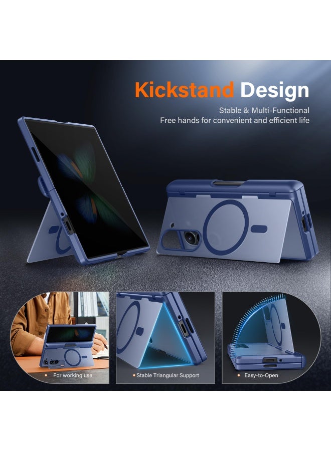 موبوسي جراب لهاتف سامسونج جالاكسي زد فولد 6 مع واقي شاشة مدمج للخصوصية، متوافق مع خاصية ماجسيف، مزود بحامل مدمج وحماية كاملة للمفصلة، غطاء حماية مضاد للصدمات نحيف باللون الأزرق - Image 2