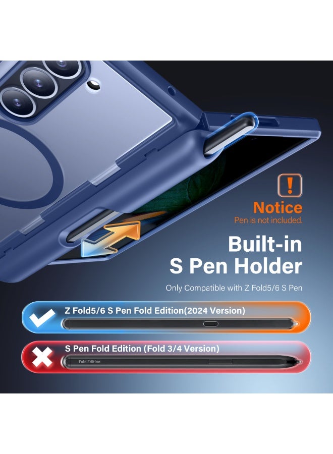 موبوسي جراب لهاتف سامسونج جالاكسي زد فولد 6 مع واقي شاشة مدمج للخصوصية، متوافق مع خاصية ماجسيف، مزود بحامل مدمج وحماية كاملة للمفصلة، غطاء حماية مضاد للصدمات نحيف باللون الأزرق - Image 5