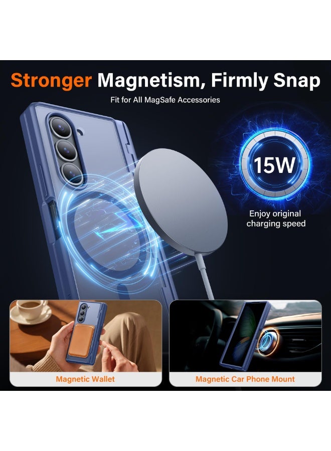 موبوسي جراب لهاتف سامسونج جالاكسي زد فولد 6 مع واقي شاشة مدمج للخصوصية، متوافق مع خاصية ماجسيف، مزود بحامل مدمج وحماية كاملة للمفصلة، غطاء حماية مضاد للصدمات نحيف باللون الأزرق - Image 4