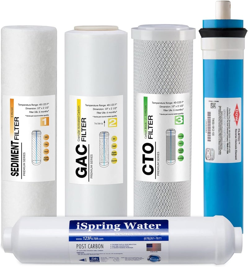 iSpring مجموعة فلاتر مياه iSpring F5100US العالمية 5 مراحل لتنقية المياه بنظام التناضح العكسي مع خرطوشة غشاء RO بسعة 100 جالون في اليوم 10 × 25 مصنوعة في الولايات المتحدة الأمريكية - Image 1