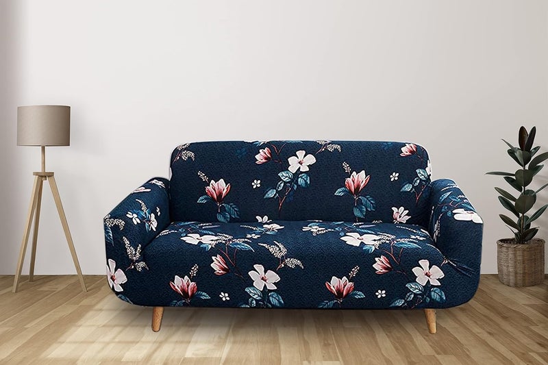 TONY STARK TONY STARK Universal Three Seater Sofa Cover Big Elasticity, Protective, Flexible Stretch, Sofa Slipcover with 1 Piece Cushion Cover Included (Three Seater, 185-230 cm, Dark Blue Lotus)  - Image 1
