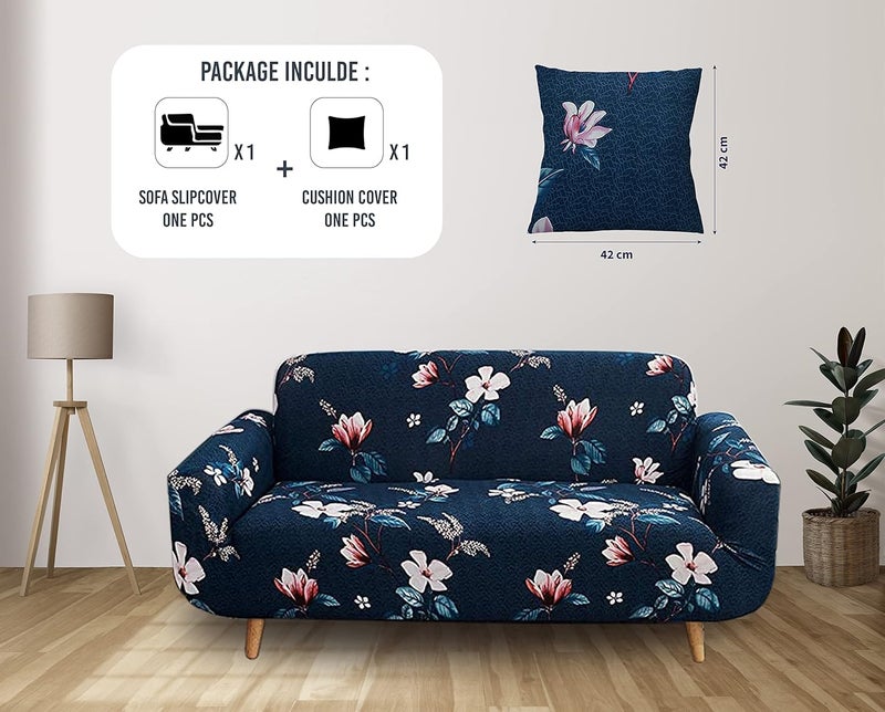 TONY STARK TONY STARK Universal Three Seater Sofa Cover Big Elasticity, Protective, Flexible Stretch, Sofa Slipcover with 1 Piece Cushion Cover Included (Three Seater, 185-230 cm, Dark Blue Lotus)  - Image 2