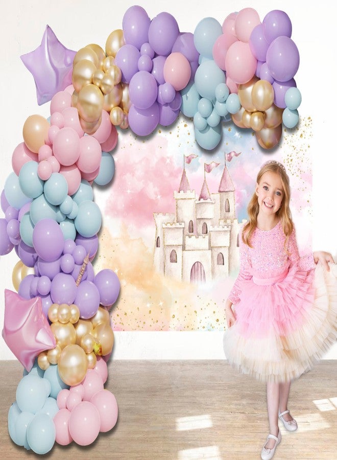 موكسيكا خلفية قلعة الأميرة من موتشيكا لحفلات أعياد ميلاد البنات، ألوان مائية باستيلية، قوس قزح وردي، ديكور حفلة عيد ميلاد، لافتة حفلة عيد ميلاد خيالية ساحرة، خلفية تصوير (7 × 5 قدم) - Image 3