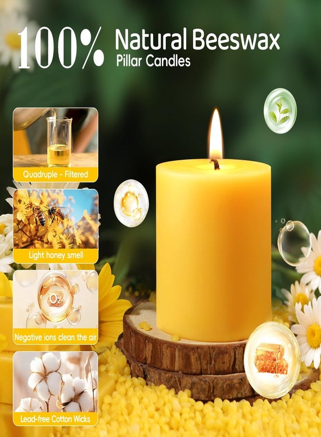 MAKALONE 4 Pack Natural Beeswax Pillar Candles,2x2in 100% Pure Beeswax Candles-80 Hours Long Burning,Unscented Bees Wax Candles for Home,Prayer,Emergency,Dripless Smokeless Organic Pillar Candles Bluk - Image 2