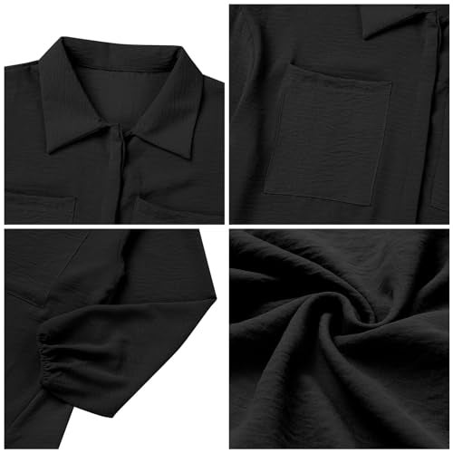 ODIZLI Muslim Women's Long Top Dress Wide Leg Pants Loose Modest Dresses for Women Islamic Dubai Dress Kaftan Abayas Islamic Abaya Prayer Clothes Khimar Eid Ramadan Black-Pockets Button Down Shirt S - Image 3