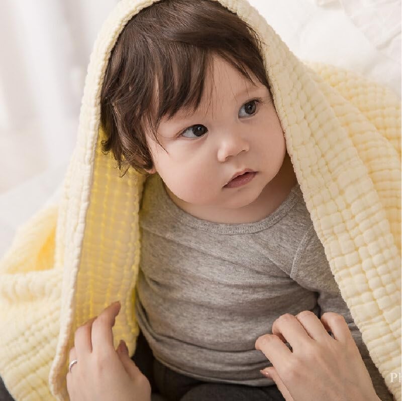 Anvi Baby Organic 6 Layered Muslin Bath Towel - Lemon - Image 4