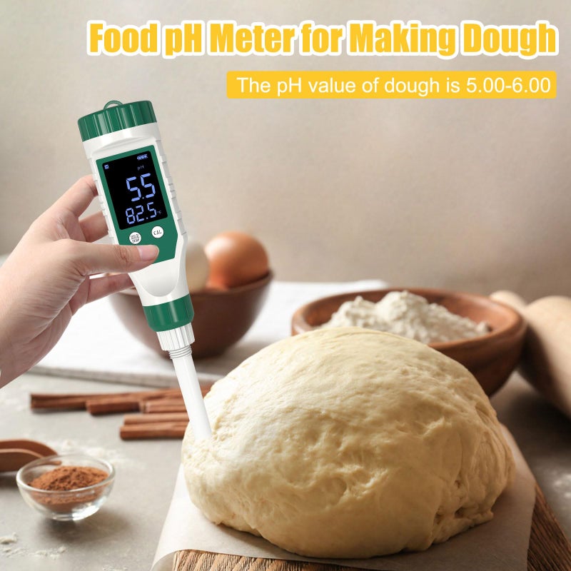 Yewhick Digital pH Meter for Food, Food pH Tester with High Accuracy pH Probe for Sourdough and Bread, Food pH Meter for Canning, Meat, Cheese, Solid Samples and Water, 0.01 Resolution - Image 5