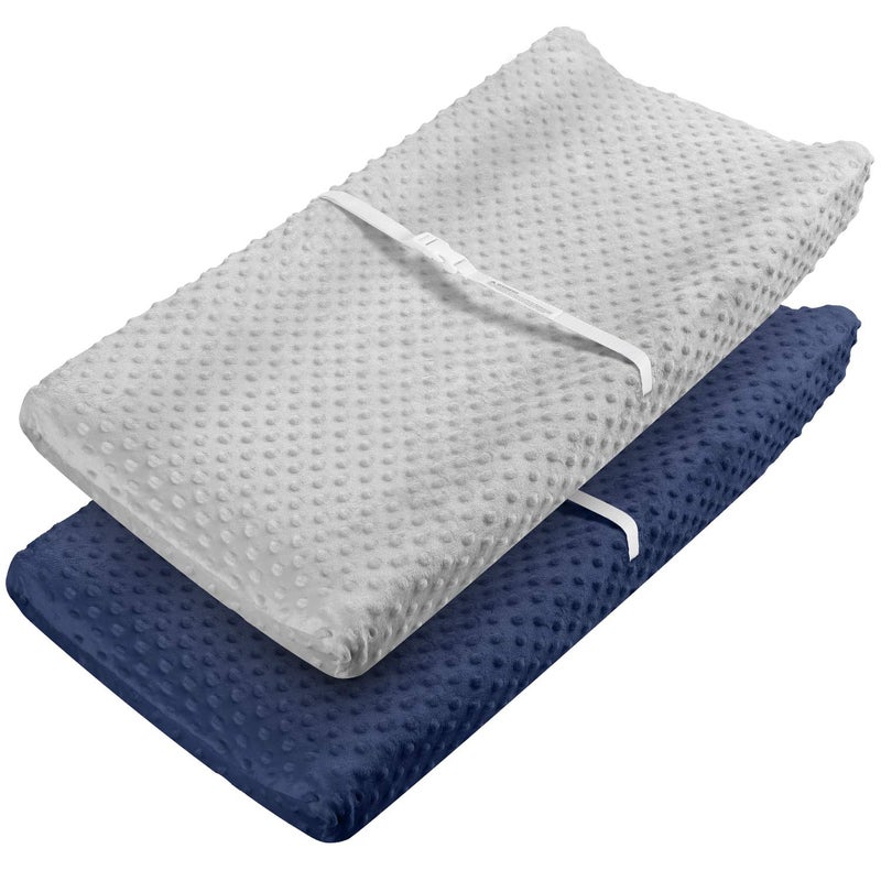 Babebay Babebay Changing Pad Cover Ultra Soft Minky Dots Plush Changing Table Covers for Baby Boys and Girls Breathable 2 PackLight Grey Navy Blue 