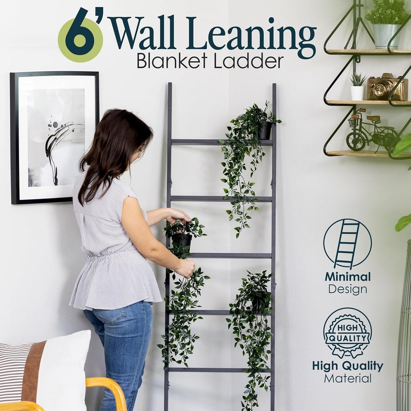 RELODECOR Blanket Ladder for The Living Room and Bedroom, 5ft 8 inch, 6-Tier Wall Leaning Laminate Snag Free Material (Black) Rustic Decorative Farmhouse Blanket Rack, Quilt Rack, Ladder Shelf, Easy Assembly - Image 5