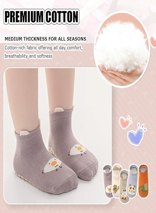 Zomify 5 Pairs Non Slip Toddler Socks Baby Boys Girls Cartoon Floor Girps Ankle Socks For 6-24 Months Infant Little Kids, Multicolor, 12-2T - Image 4