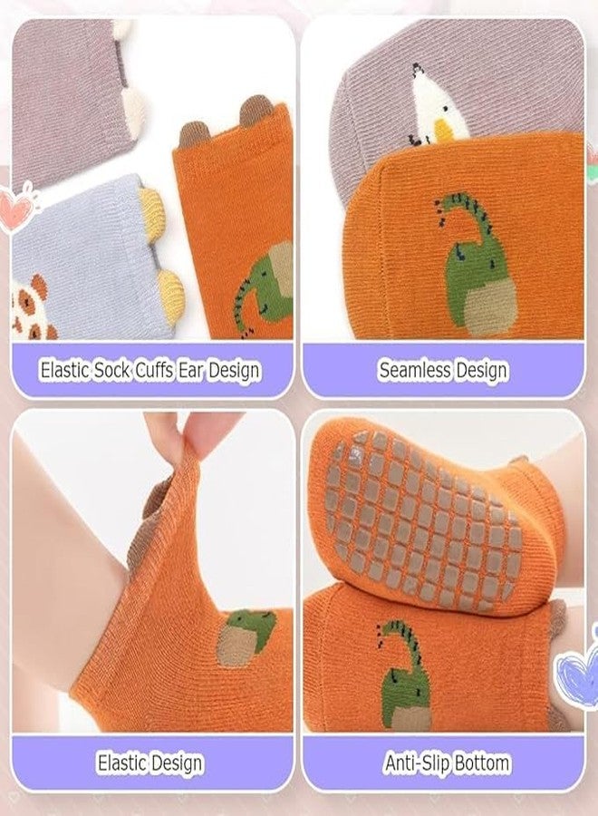 Zomify 5 Pairs Non Slip Toddler Socks Baby Boys Girls Cartoon Floor Girps Ankle Socks For 6-24 Months Infant Little Kids, Multicolor, 12-2T - Image 3