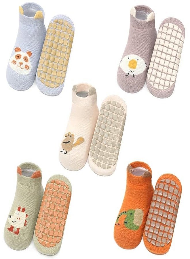 Zomify 5 Pairs Non Slip Toddler Socks Baby Boys Girls Cartoon Floor Girps Ankle Socks For 6-24 Months Infant Little Kids, Multicolor, 12-2T - Image 1