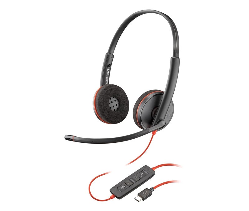 Plantronics - Blackwire 3220 USB-C Wired Headphones On Ear Headset - Dual Ear (Stereo) with Boom Mic - Connect to PC/Mac Via USB-C (8X228AA)