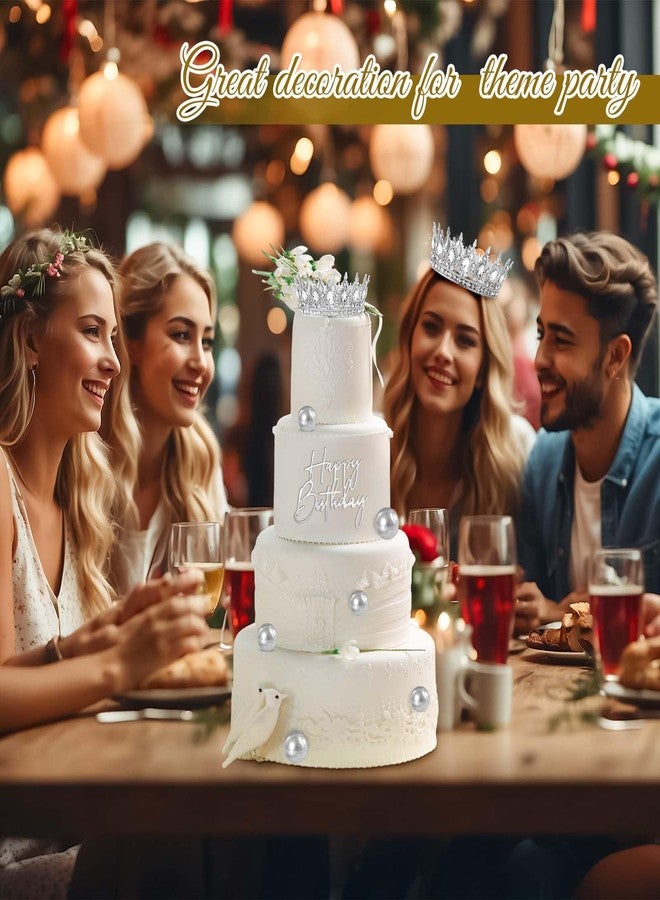Otuuz 8 Pcs Silver Queen Crown Cake Topper, Happy Birthday Cake Toppers Foam Balls Rhinestone Crystal Tiara Wedding Decoration for Princess Party Photo Props for Women Princess - Image 5