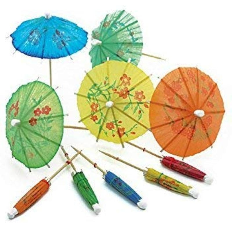 Amit Marketing Mini Paper Cocktail Umbrellas | Colourful Drink Umbrella Picks Decoration for Party, Cake, Mocktails | Disposable Wooden Bamboo Luau Sticks for Hawaiian & Tropical Theme - 140 Pcs - Image 2