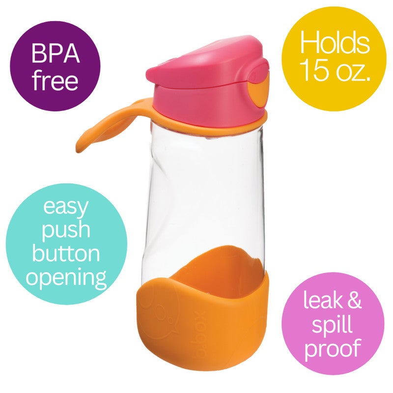B.Box Sport Spout Drink Bottle for Kids | Easy-Flow Silicone Spout | Leakproof Push Button Lid | Ergonomic Triangle Grip | BPA-Free Tritan™ Water Bottle | 15.2 fl oz | 450ml-Strawberry Shake - Image 2