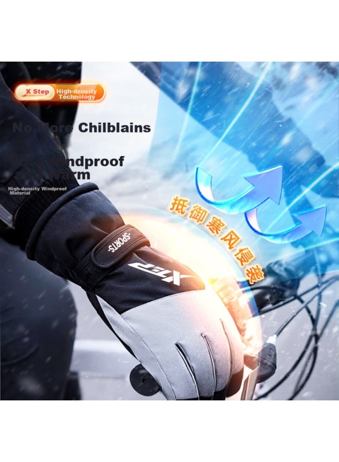 Xtep Ski Gloves, Fleece-lined, Warm, Windproof, Cold-resistant, Waterproof, For Men And Women, Touchscreen Compatible, Outdoor Cycling, Sports, Winter, Black - Image 3