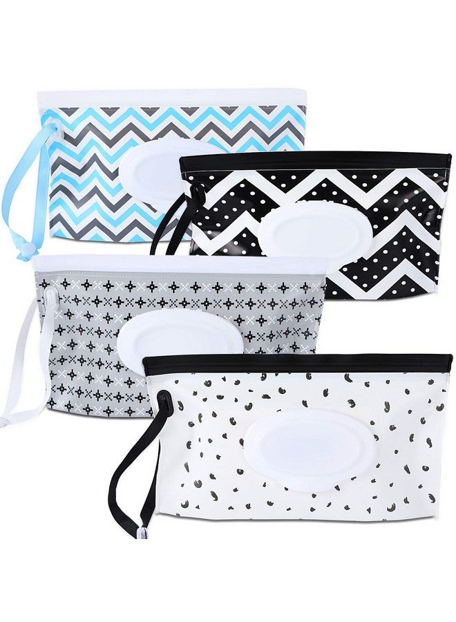 FEBSNOW 4 Pack Baby Wipe Dispenserportable Refillable Wipe Holderbaby Wipes Containerwipe Dispenser Reusable Travel Wet Wipe Pouch(Geometric) - Image 1