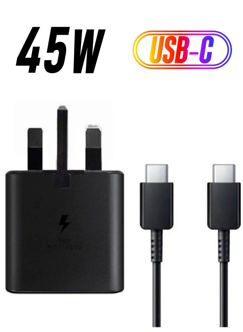 compatible Samsung 45W USB Type C UK Travel Adaptor with Cable, EP-TA845XBEGGB, BlackSamsung Original 45W Fast Charging USB-C Mobile Phone Mains Plug/Wall Charger, Genuine Samsung Charger Compatible w - Image 1