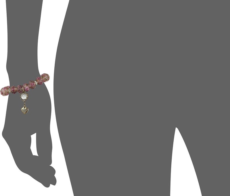 Betsey Johnson Pink Flower Bead Stretch Bracelet with Heart Charm - Image 2