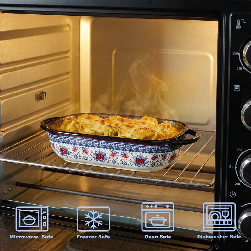 TAUFIKT Ceramic Casserole Dishes for Oven, Hand-painted Polish Pottery Baking Dish Set of 2, 0.8QT / 2QT Porcelain Casserole Dishes with Handles, Baking Pan Lasagna Pan, Gift for Family/Friend (Blue) - Image 5