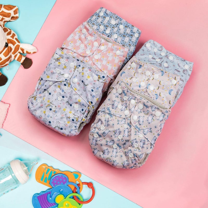 Simple Being Reusable Cloth Diapers, Double Gusset, One Size Adjustable, Washable Soft Absorbent, Waterproof Cover, Eco-Friendly Unisex Baby Girl Boy, six 4-Layers Microfiber Inserts (Unicorns) - Image 2