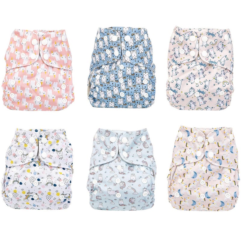 Simple Being Reusable Cloth Diapers, Double Gusset, One Size Adjustable, Washable Soft Absorbent, Waterproof Cover, Eco-Friendly Unisex Baby Girl Boy, six 4-Layers Microfiber Inserts (Unicorns) - Image 3