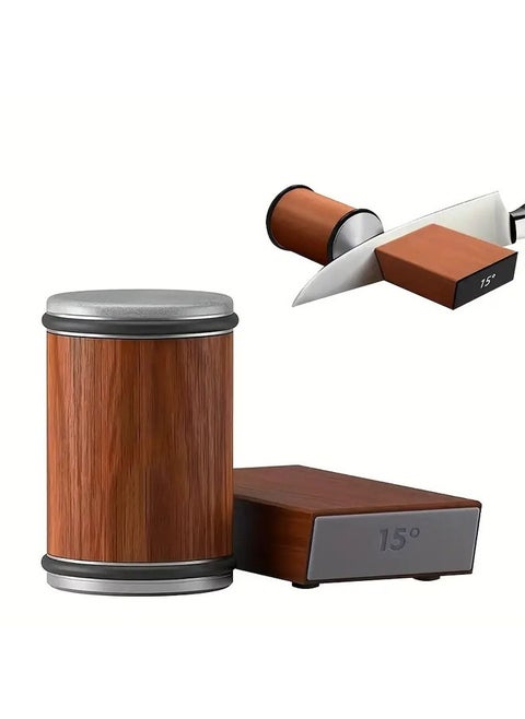 Rolling Knife Sharpener Tool, Roller Edge Countertop Knife Sharpener Kit Set, Industrial Diamond Kitchen Knife Stone Set for Steel of Any Hardness and Two Grinding Angles of 15° and 20°, Brown