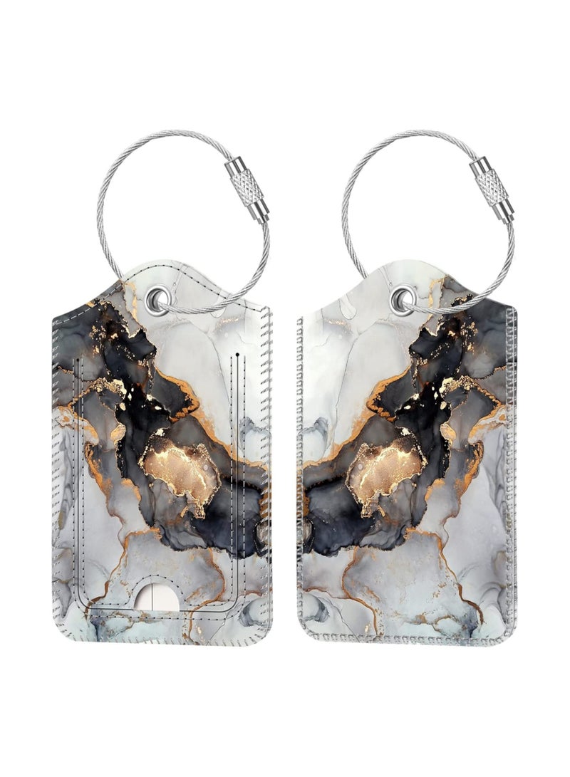 SOLARAE 2 Pcs Luggage Tags Privacy Cover ID Label with Stainless Steel Loop and Address Card for Travel Bag Suitcase(Cloudy Marble) - Image 1